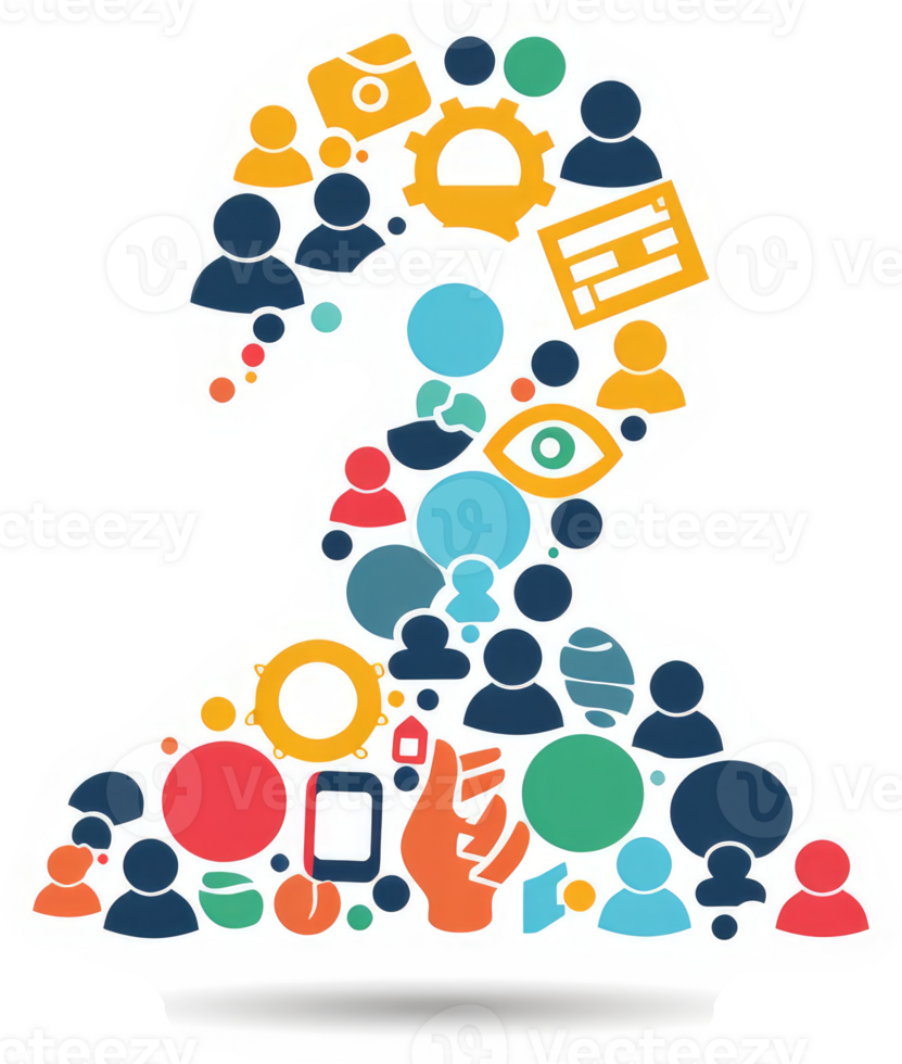 A diverse collection of interconnected icons representing a human profile, signifying community and interconnectedness. png