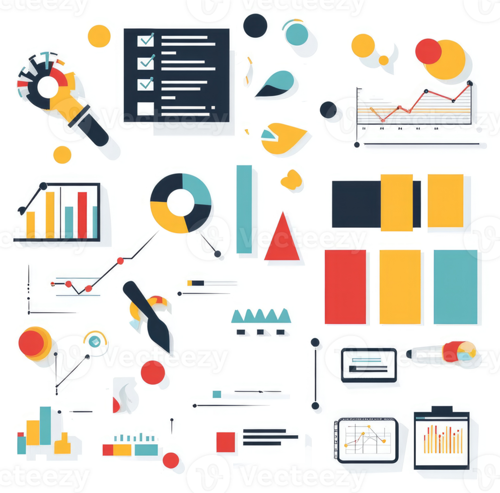 A colorful representation of various data visualization tools and methods. png