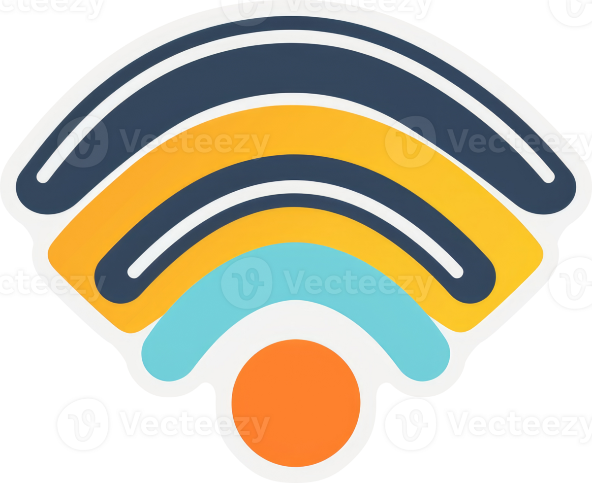 A colorful, stylized representation of a wifi signal. png