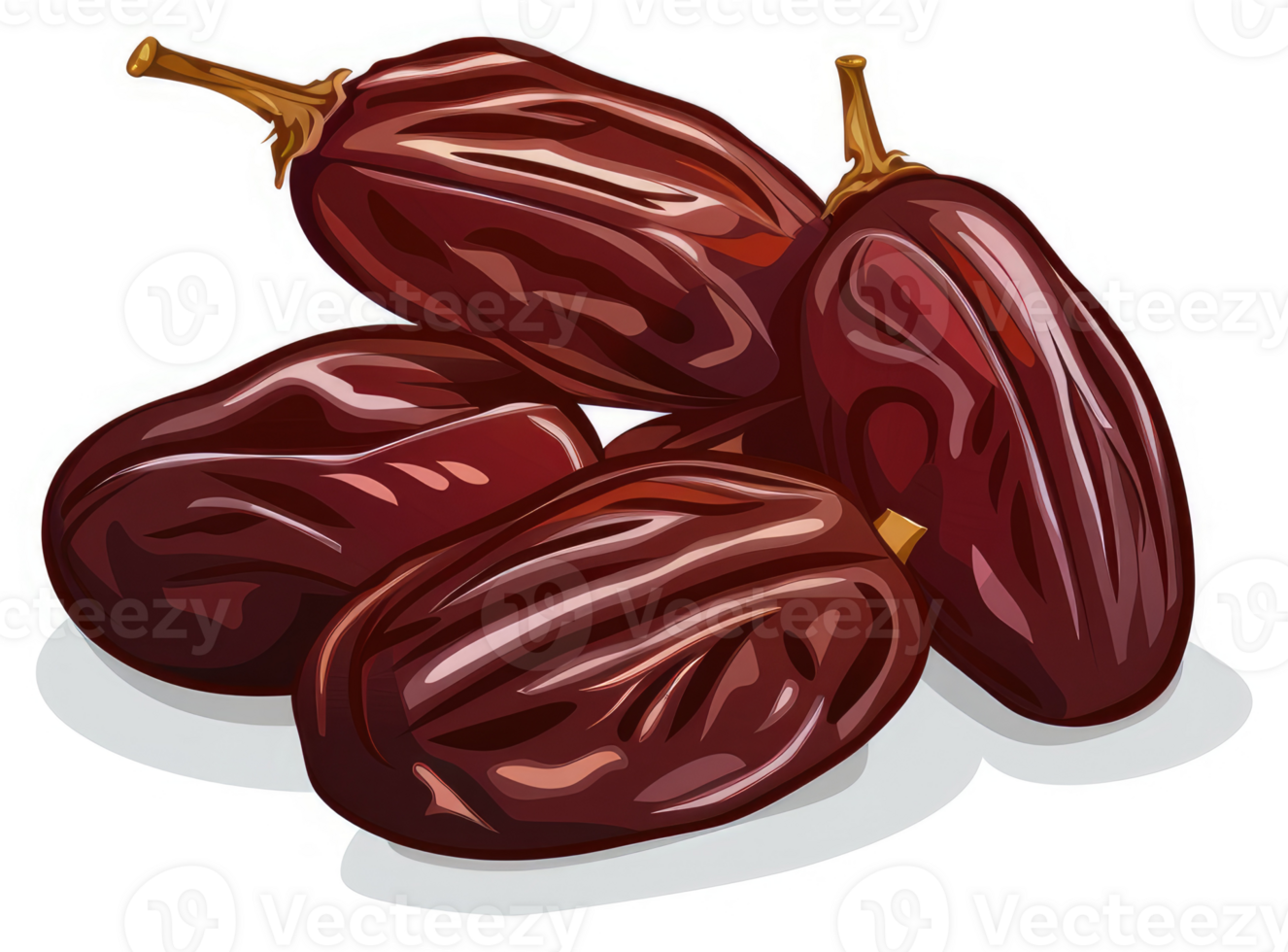 Close-up illustration of three dark brown dates. png