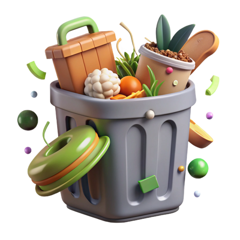 dramatic artistic Compost Bin with Food Scraps Isolated Cutout exclusive png