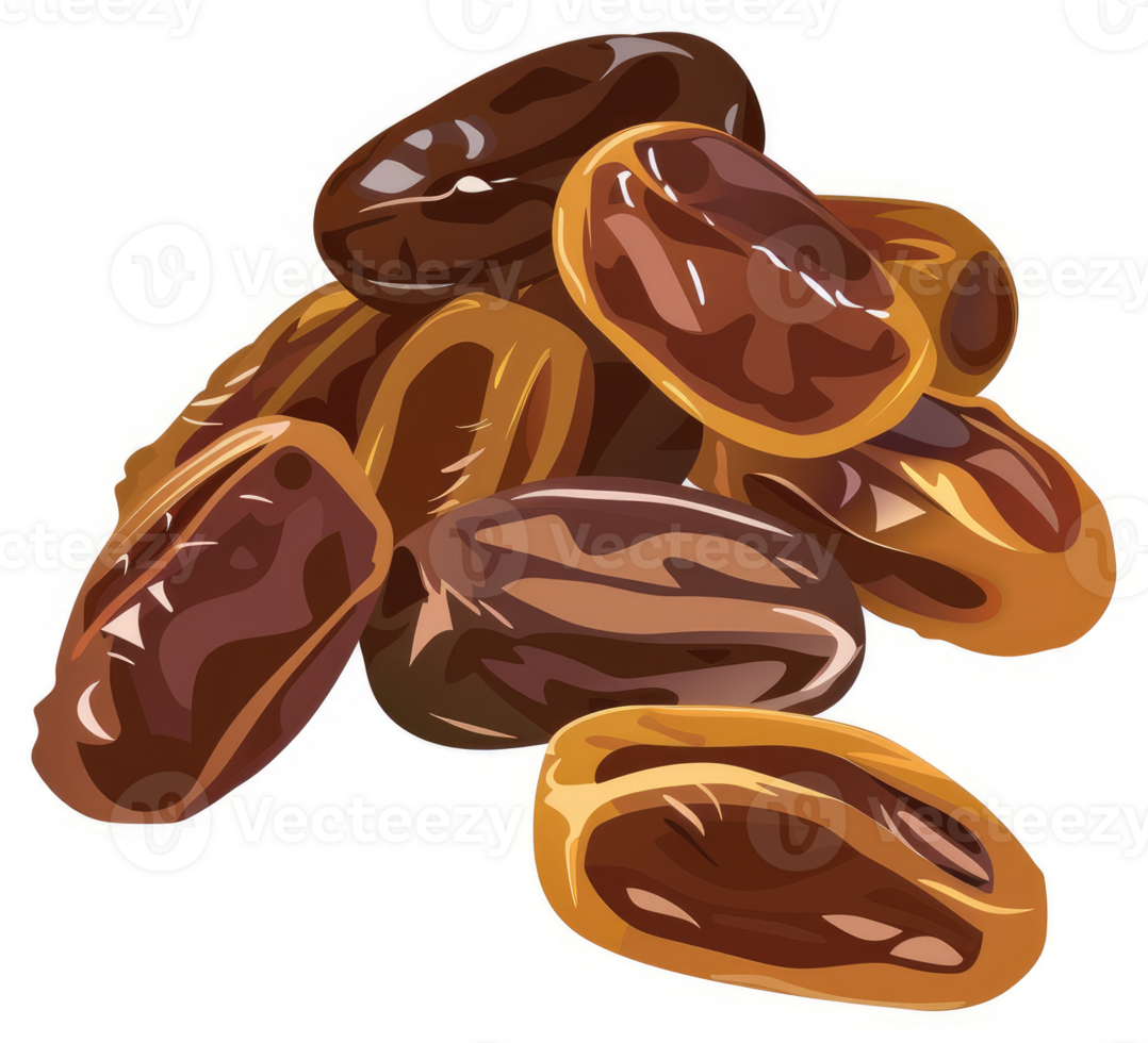 A cluster of plump, dried dates, showcasing rich textures and colors. png