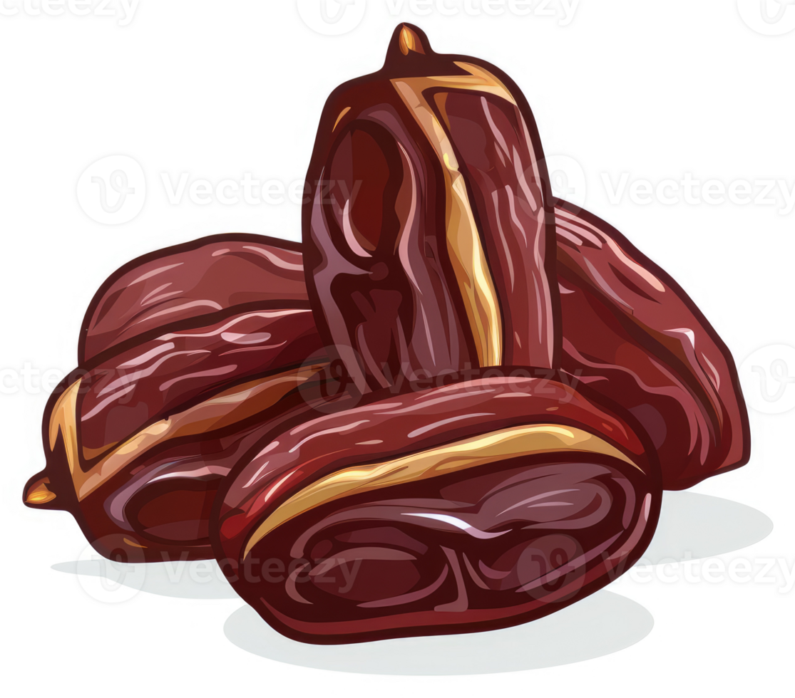 A close-up illustration of three dried dates. png