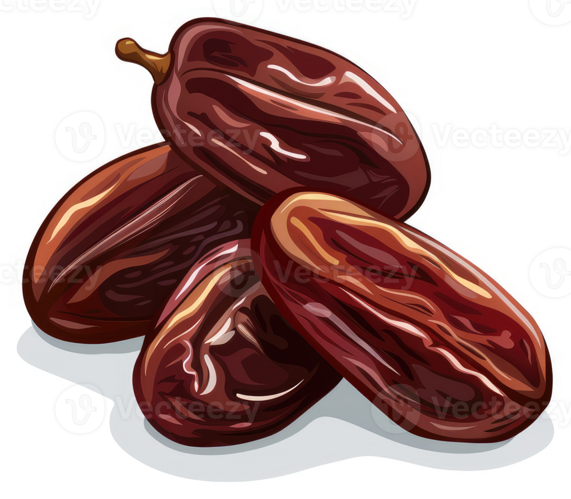 Three delicious, dark, dried dates piled together. png