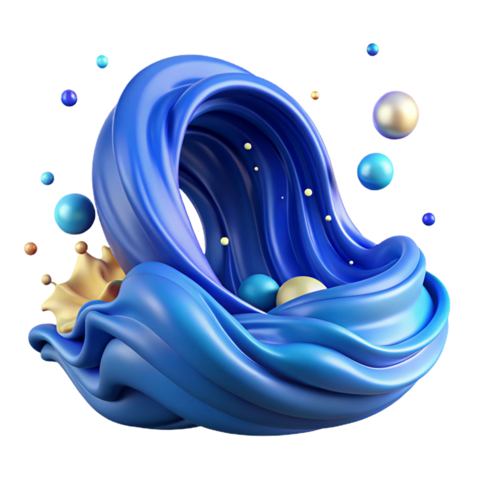 dramatic artistic Blue Wave Transparent Background with Crest Formation high quality png