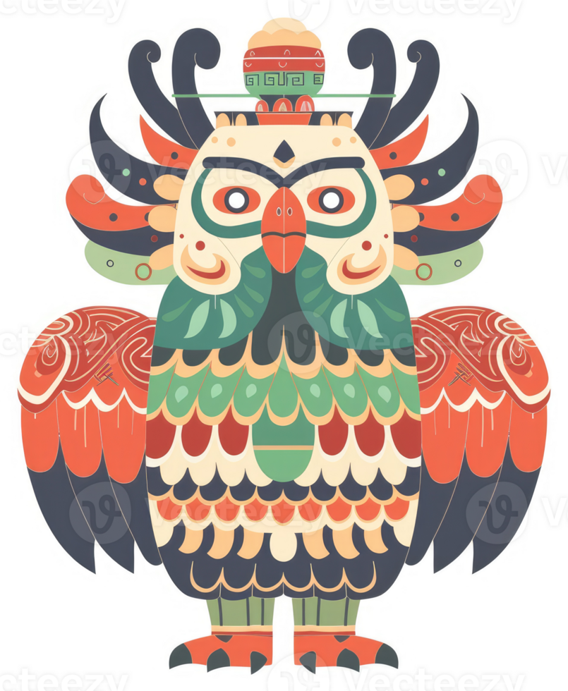 A stylized, colorful owl with intricate decorative patterns. png