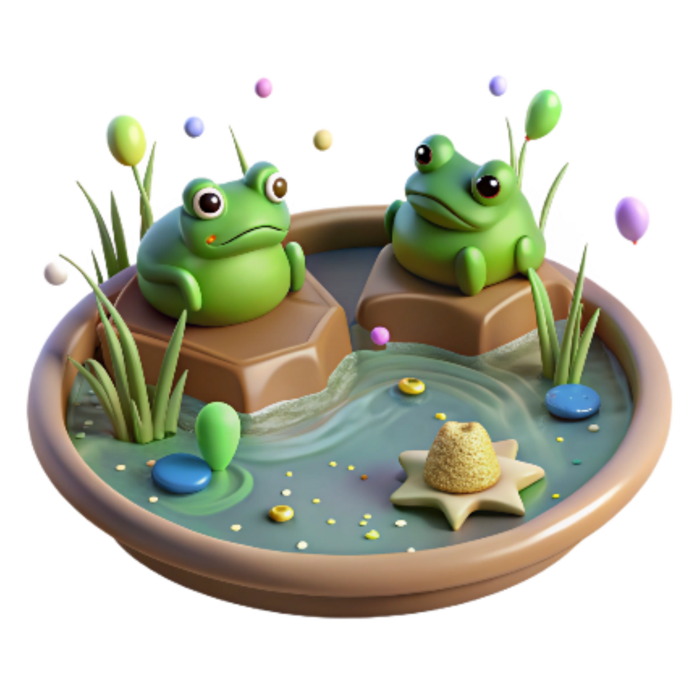 beautiful modern Farm Pond with Frogs Isolated Realistic Style genuine png