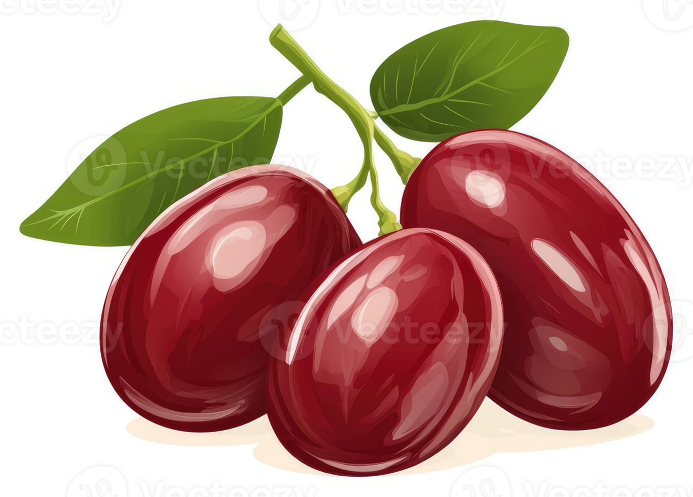 A cluster of vibrant, glossy red plums on a stem. png