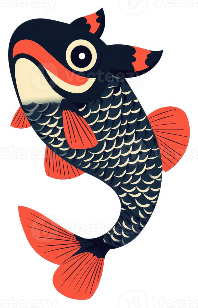 A stylized illustration of a koi fish with vibrant colors. png