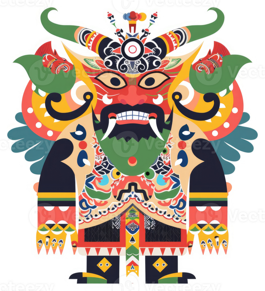 A colorful, stylized depiction of a mythical creature, possibly a protector deity. png
