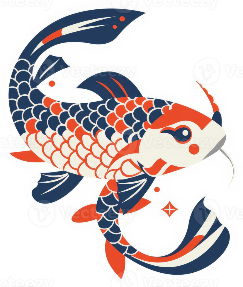 A vibrant koi fish design with bold colors and intricate scales. png