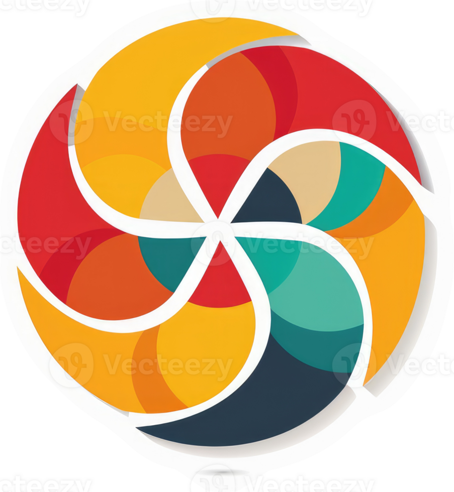 A vibrant, multi-colored, abstract design featuring layered circles and radiating lines. png