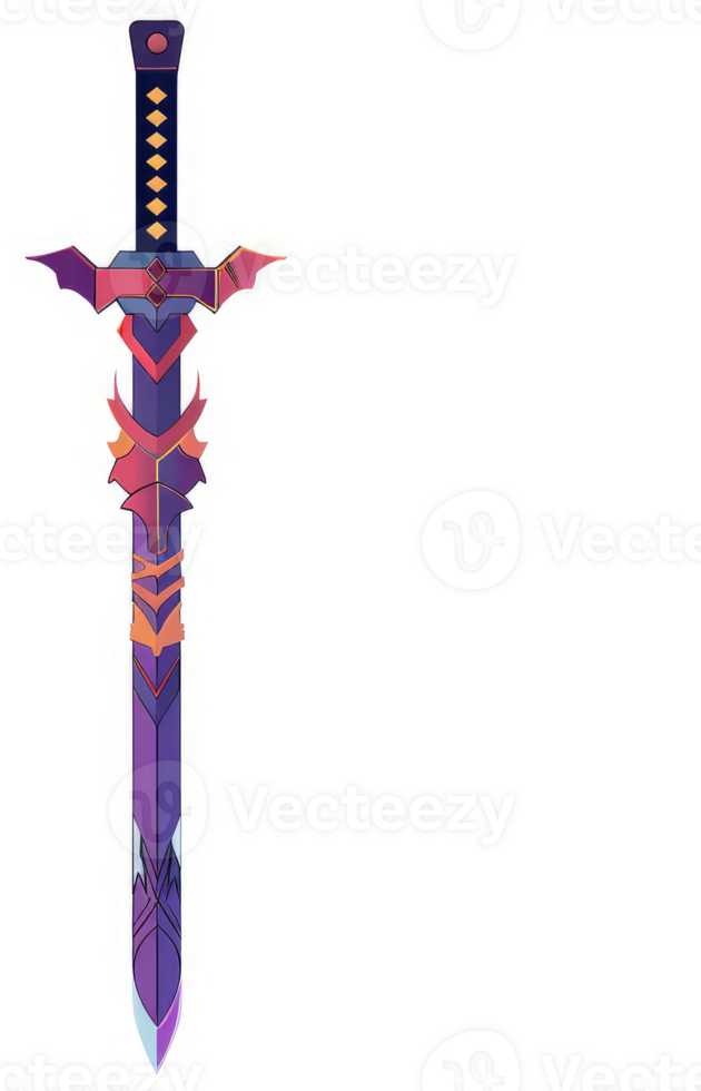 A vibrant, ornate fantasy sword with intricate designs. png