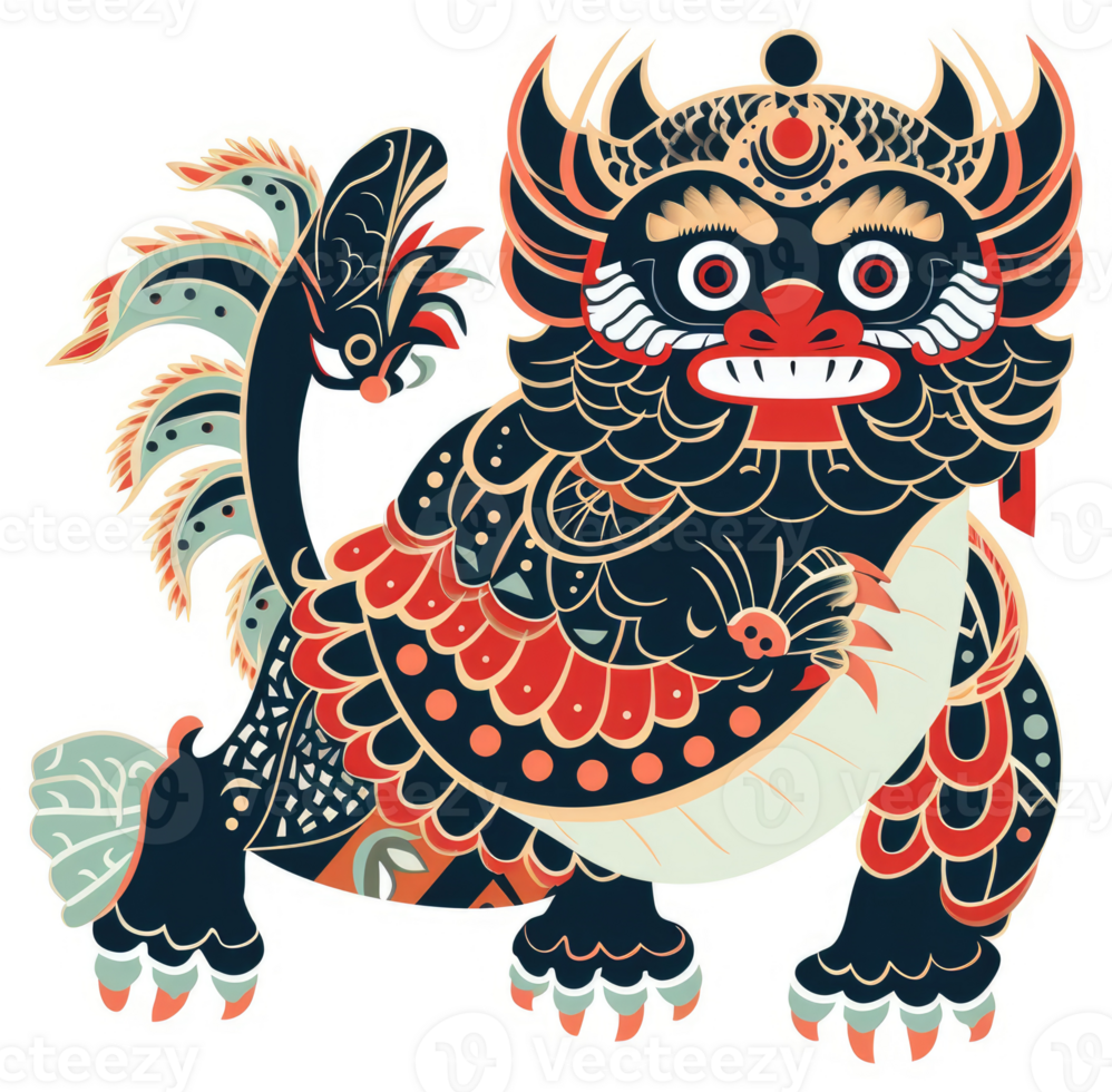 Ornate chinese guardian lion, a decorative illustration. png