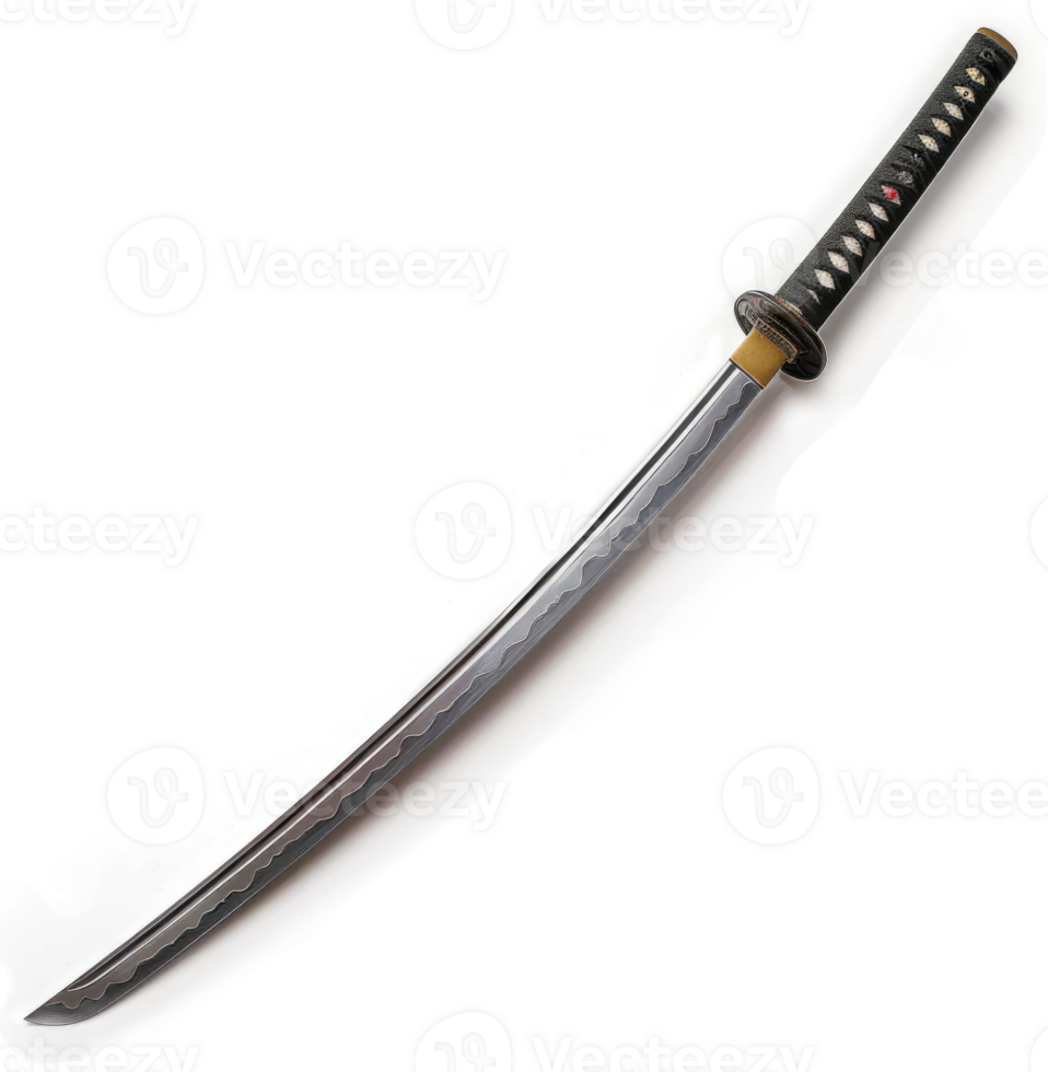 A polished japanese katana, showcasing its blade and handle. png