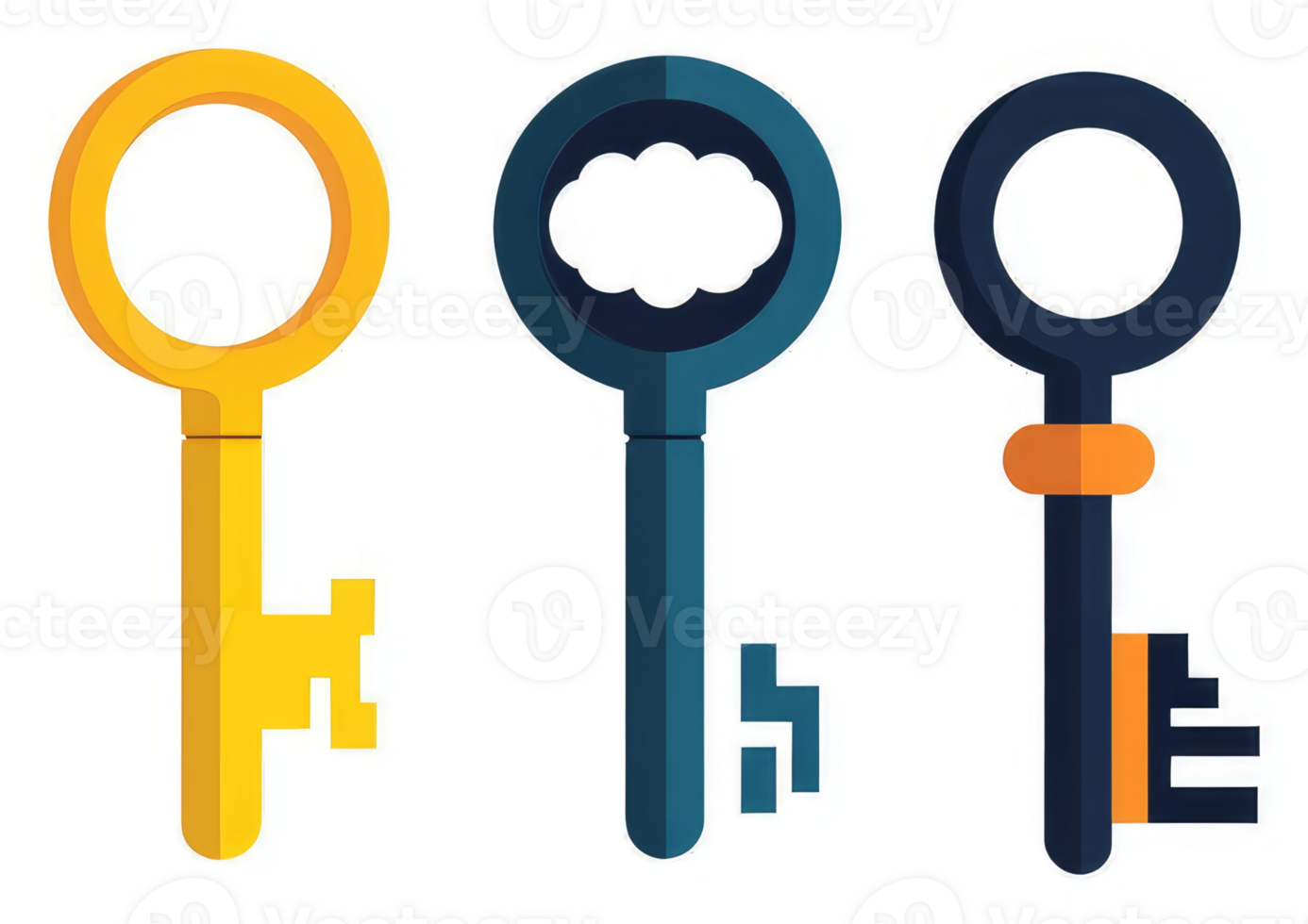 Three different keys representing access to various resources. png