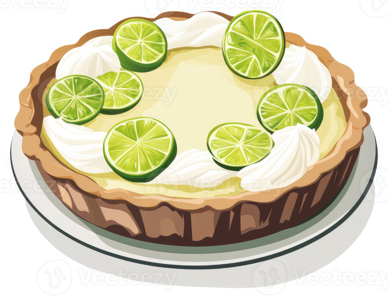 A delectable lime tart, adorned with fresh lime slices and whipped cream. png