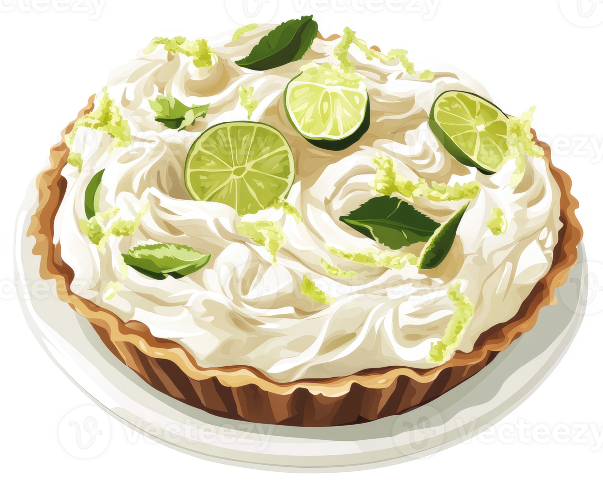 A delicious lime meringue pie with fresh lime slices. png