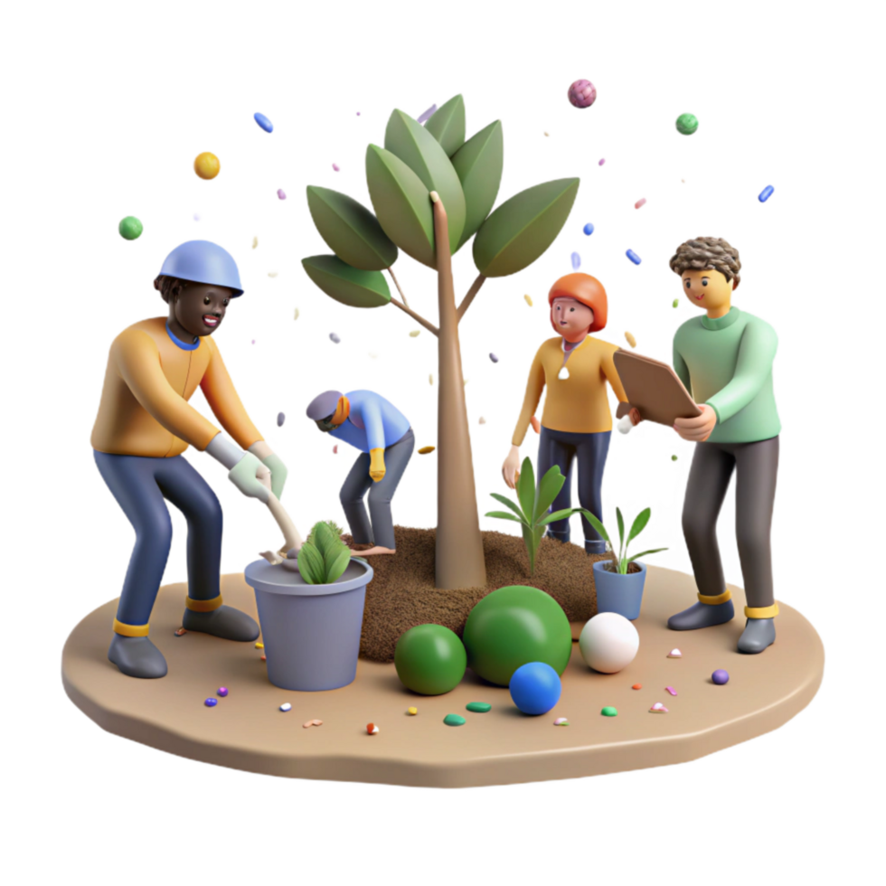 beautiful artistic Diverse Group Tree Planting Cutout Isolated premium png