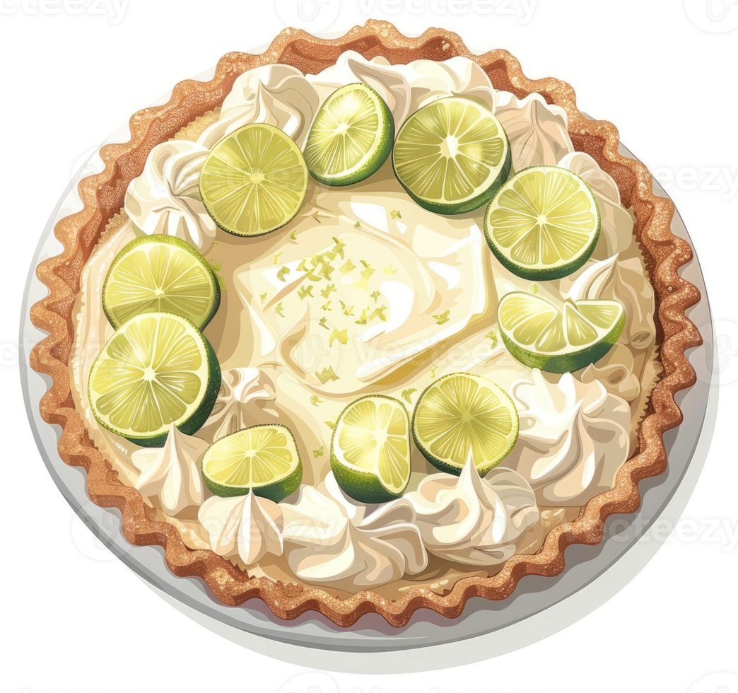 A delectable lime pie with a creamy filling and fresh lime slices. png