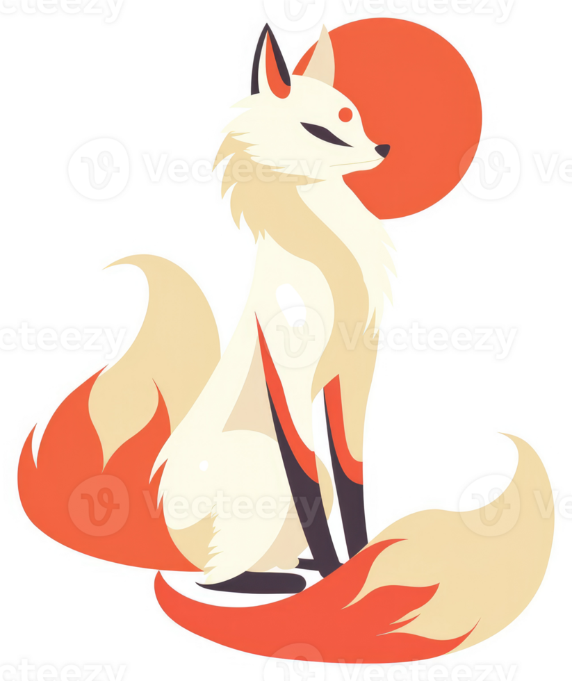 A stylized illustration of a mythical nine-tailed fox. png
