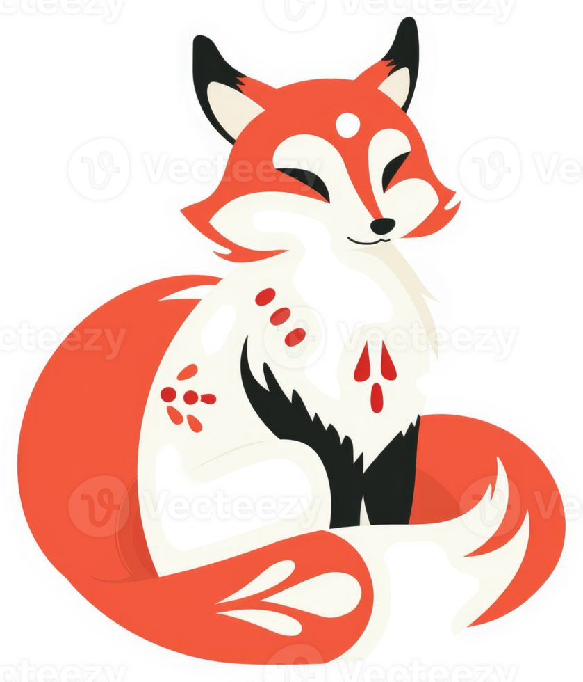 A stylized illustration of a cute, orange-and-white fox. png