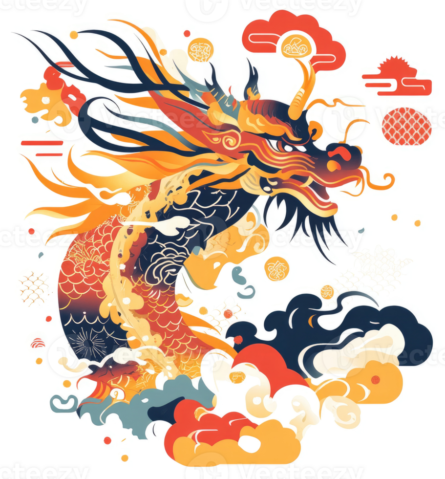 A vibrant illustration of a mythical chinese dragon. png
