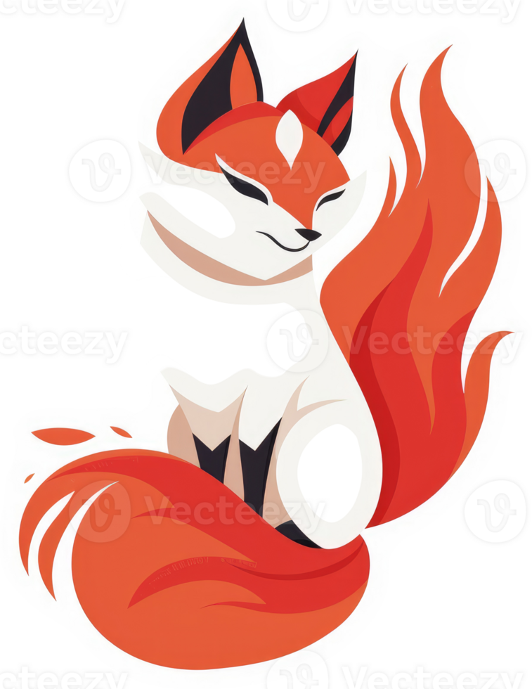A stylized illustration of a mythical, fiery red fox. png