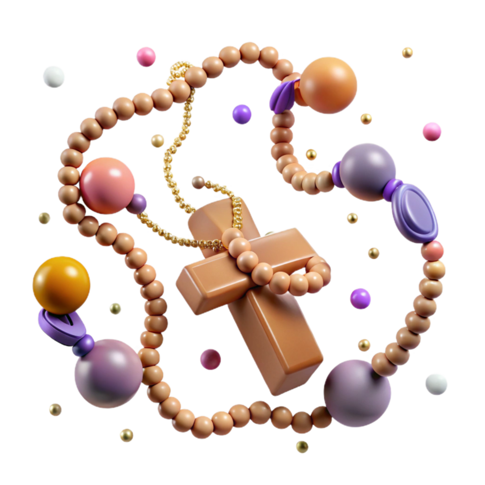 dramatic minimalist Beaded Rosary with Cross Pendant Transparent Background png