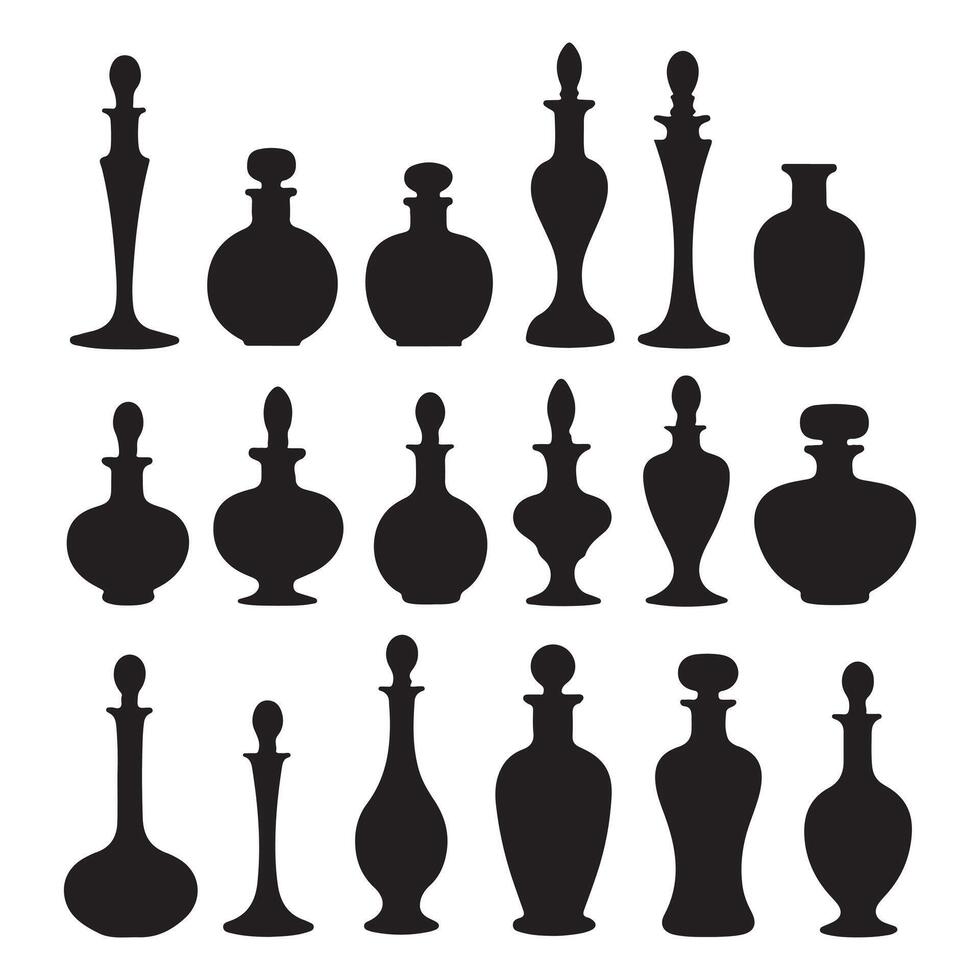 A set of black silhouettes of various vases vector