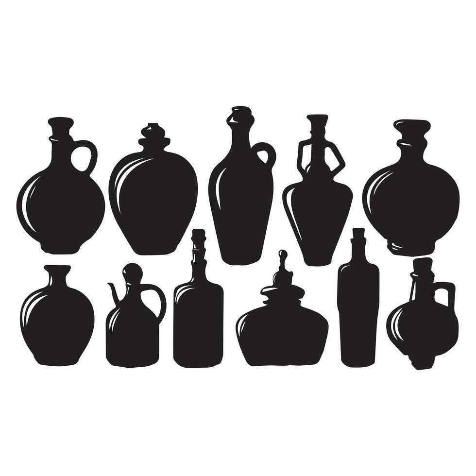 Black and white silhouettes of various bottles and jars vector