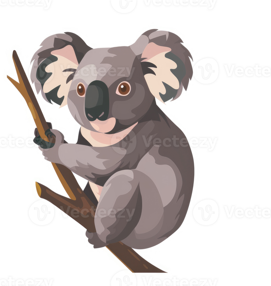 A cute illustration of a koala sitting on a branch. png