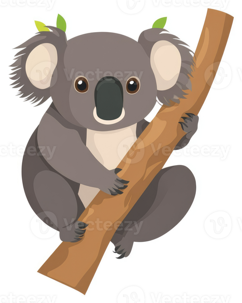 A charming koala clinging to a tree branch. png