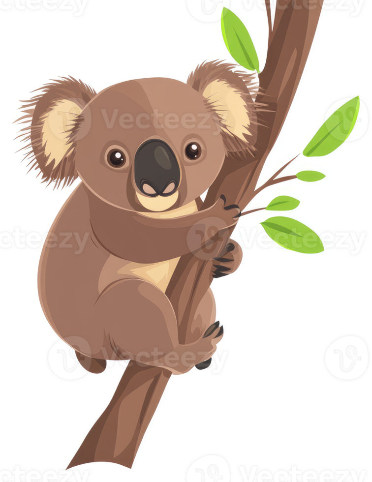 A cute koala clinging to a tree branch. png