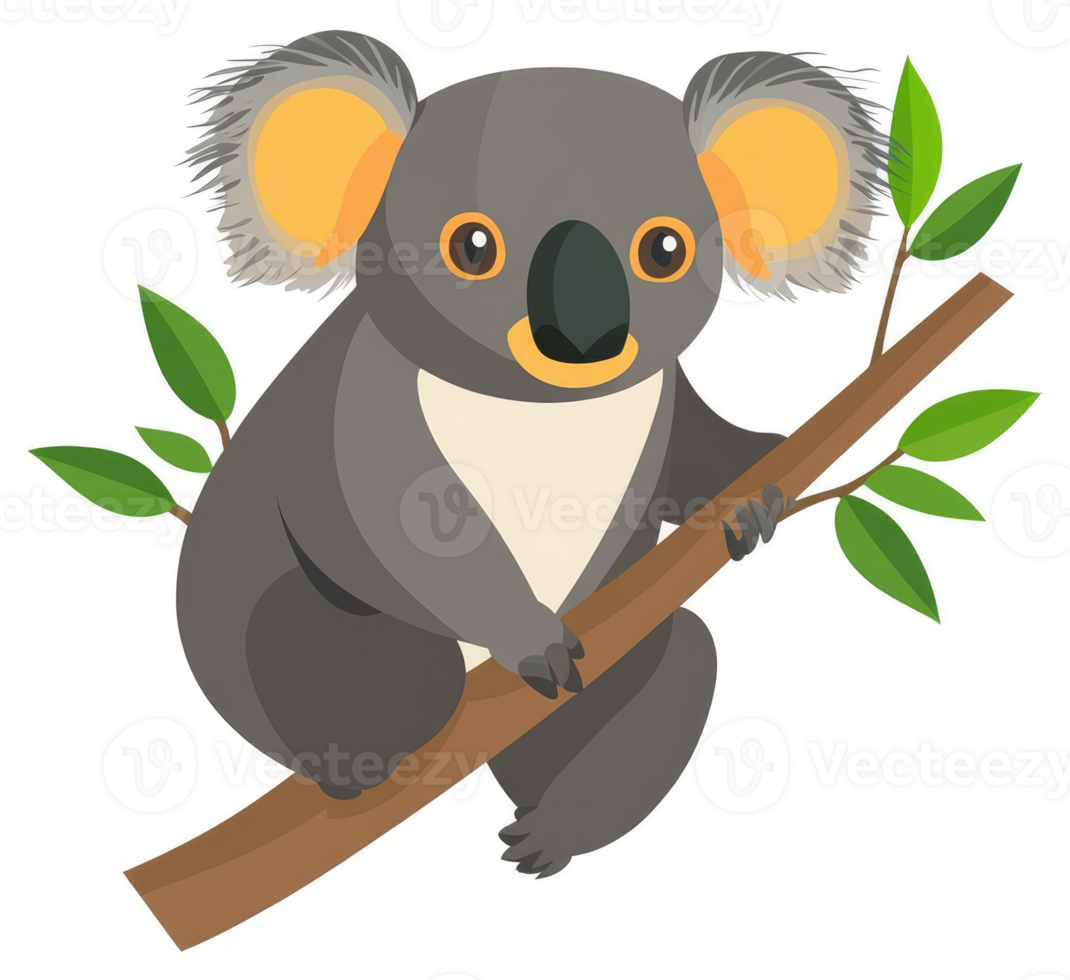 A charming illustration of a koala resting on a branch. png