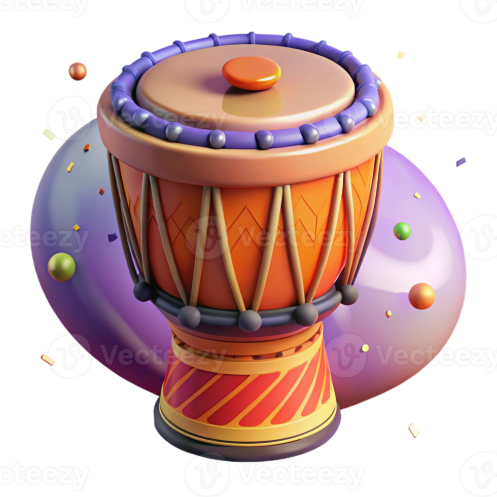 vibrant artistic African Drum Vibrant Colors Isolated Cutout original png