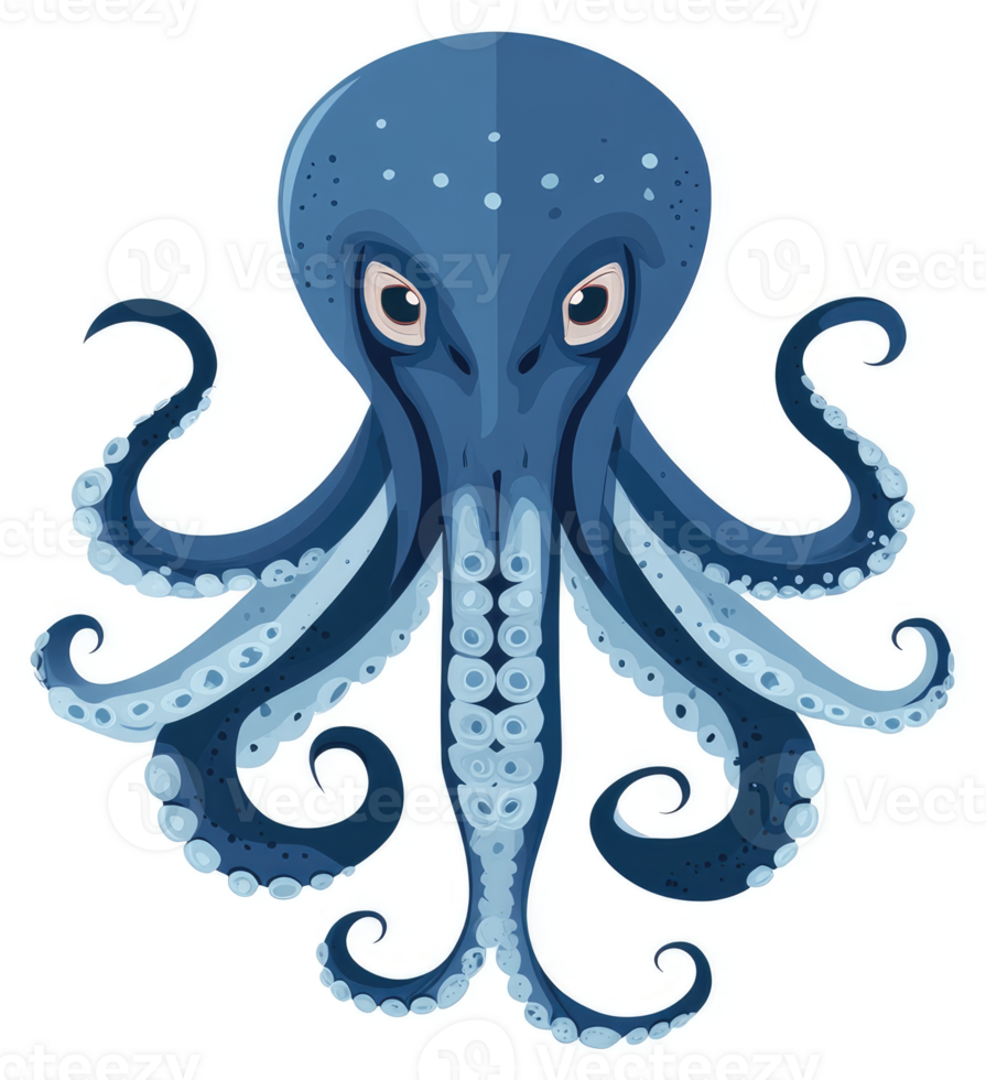 A stylized illustration of a formidable blue octopus. png