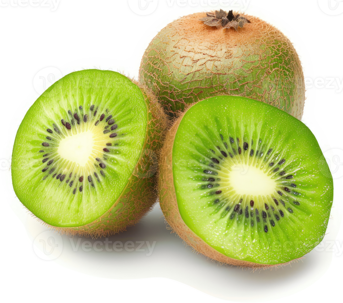 Freshly cut kiwi fruit halves displayed close-up. png
