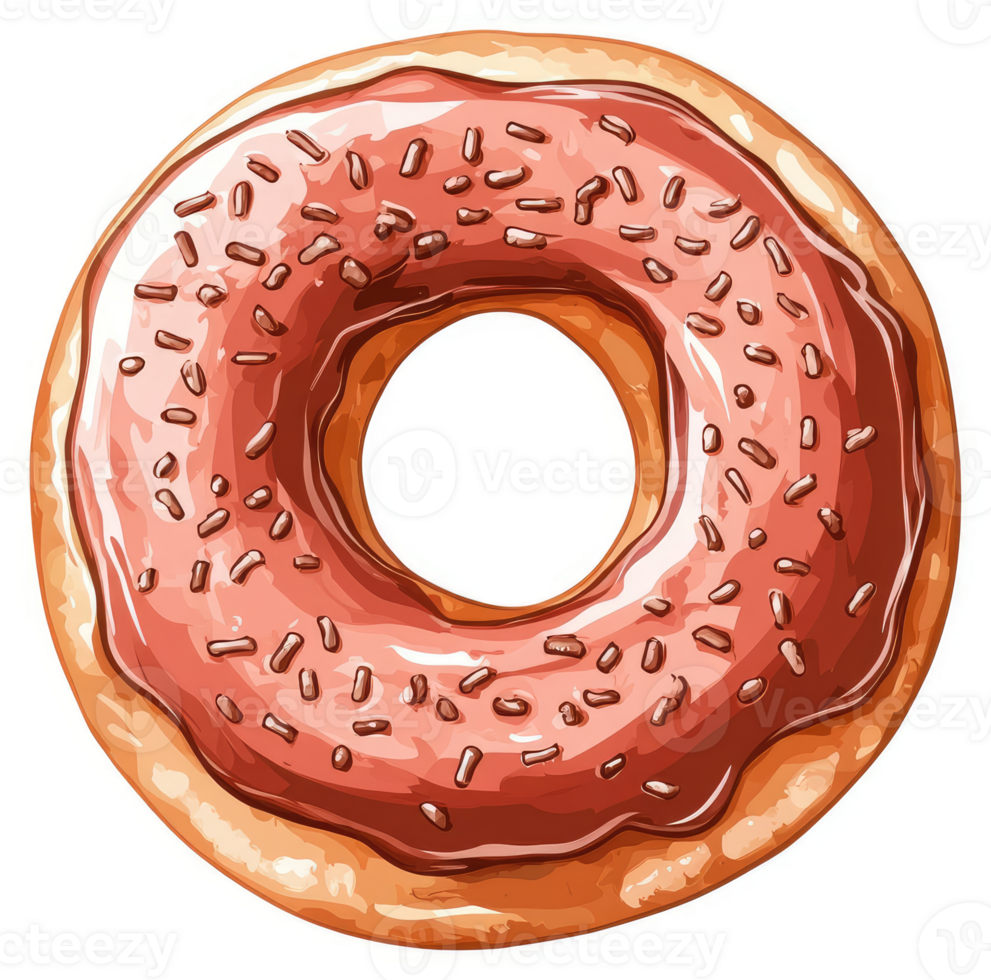 A delectable illustration of a glazed donut with chocolate sprinkles. png