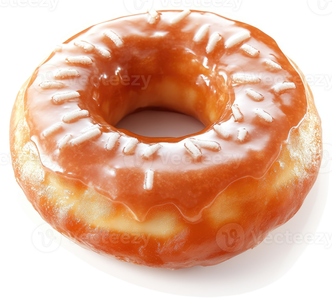 A glazed, caramel-flavored donut, topped with white sprinkles. png