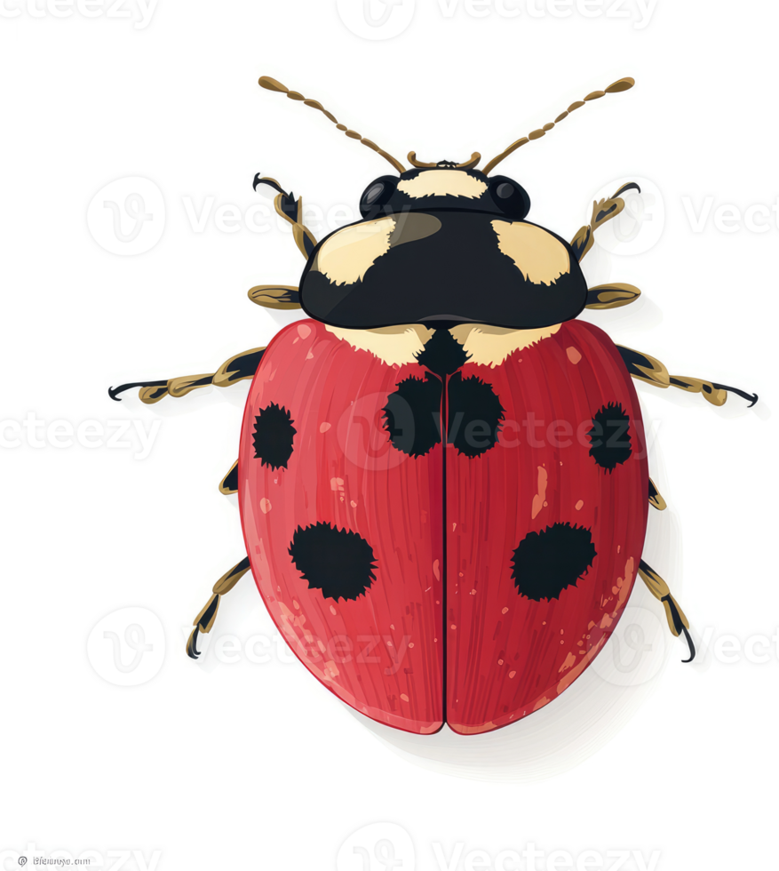 A detailed illustration of a ladybug with vibrant red and black spots. png