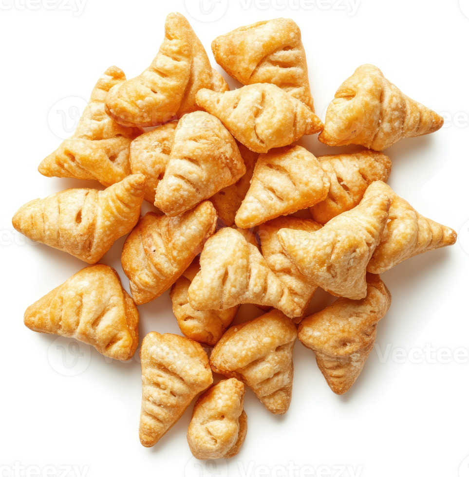 A pile of crispy, triangular pastries. png
