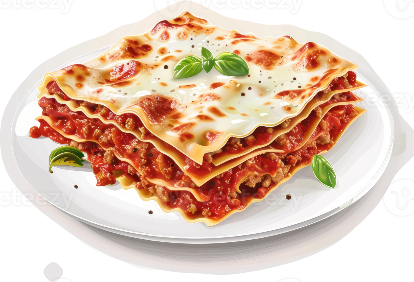 A delectable dish of layered lasagna with meat, cheese, and tomato sauce. png