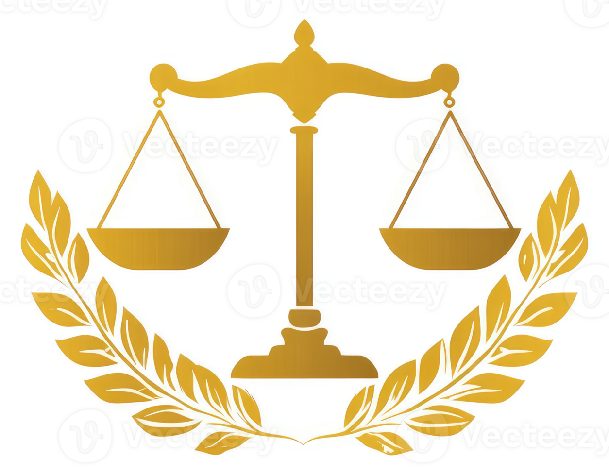 Golden scales of justice symbol, adorned with a laurel wreath. png