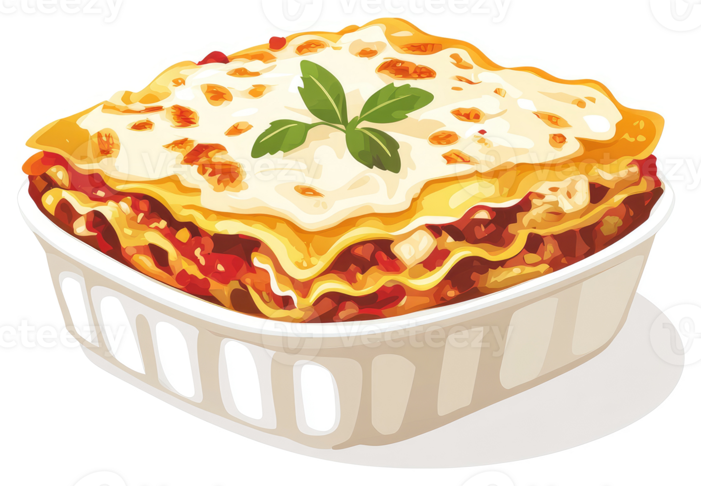 A colorful illustration of a hearty lasagna dish. png