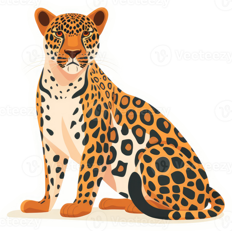 A colorful illustration of a seated jaguar. png