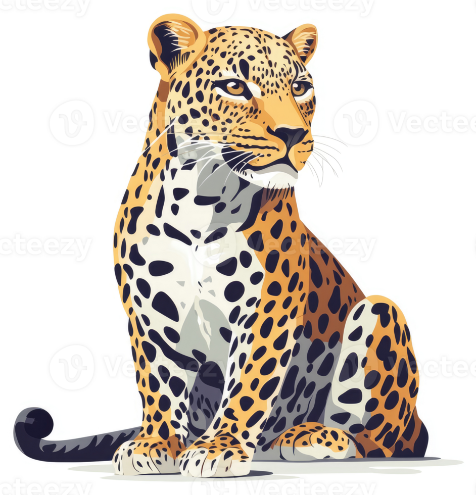 A detailed illustration of a watchful leopard. png