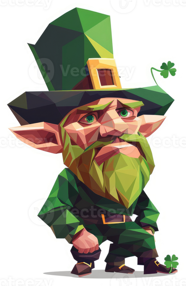 A stylized leprechaun in a low-poly design. png