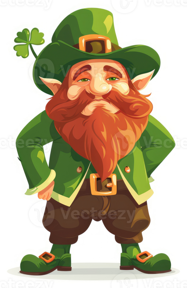 A leprechaun in traditional irish attire with a mischievous expression. png