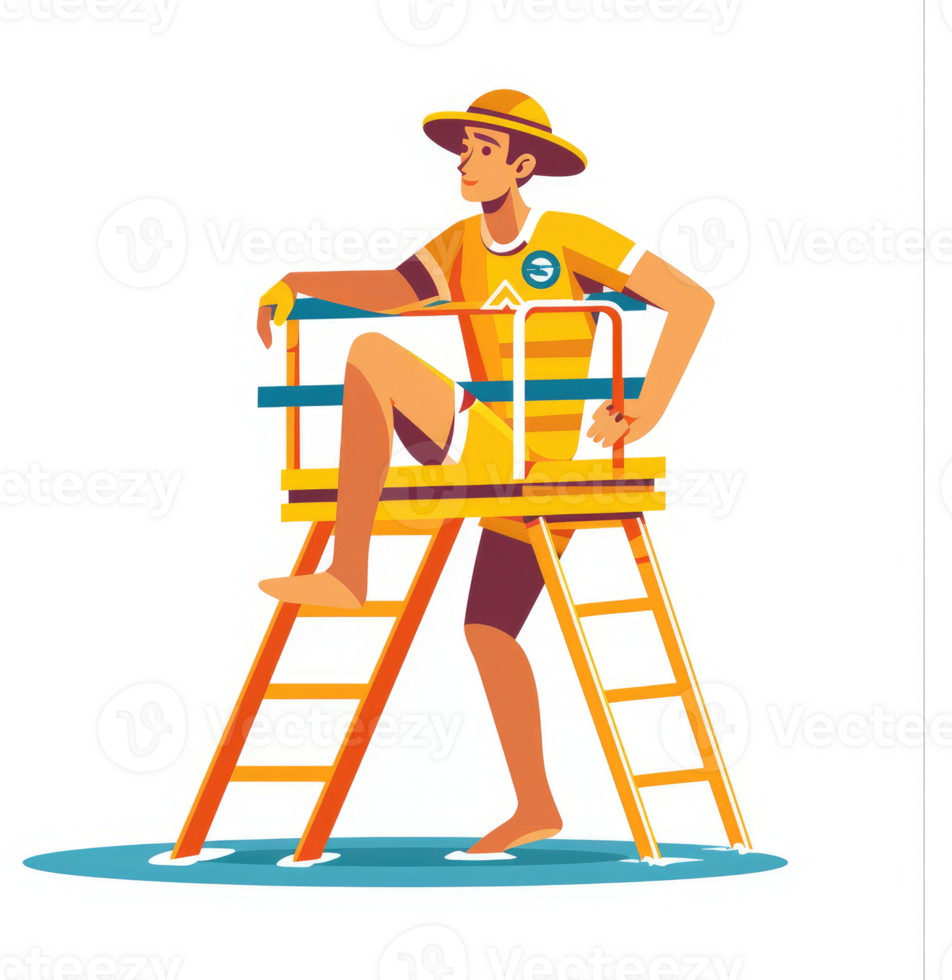 A lifeguard stands watch over the pool. png
